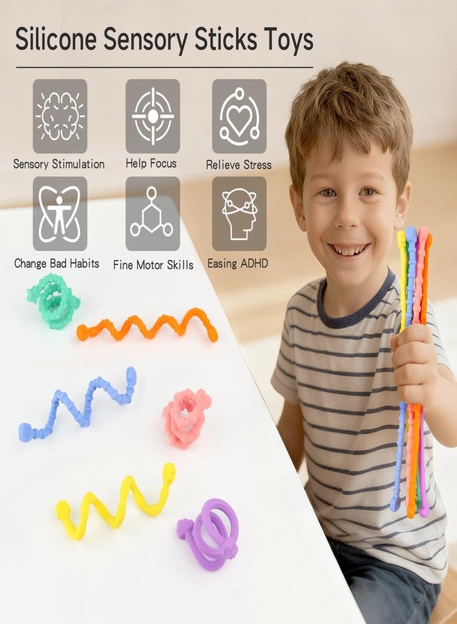 Abdkw Valentines Day Gifts for Kids - Sensory Fidget Toys for Teens & Adults - 6 Pack Flexible Fidget Sticks for Autism Kids Calming Down - Valentine Classroom School Exchange Boys Girls Party Favors - Image 2